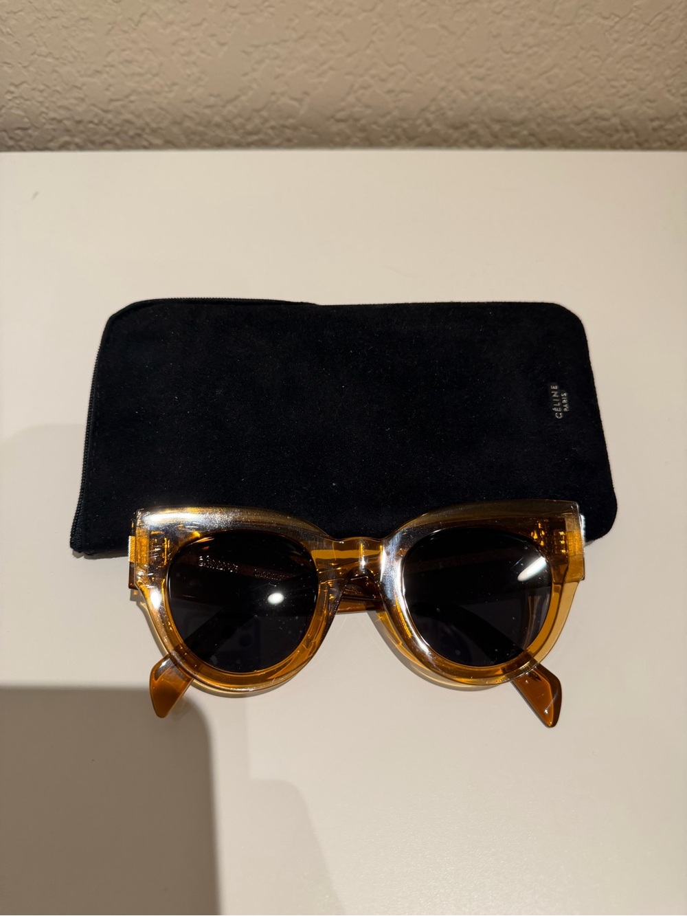 Celine Amber Round Acetate Sunglasses with Black Lenses